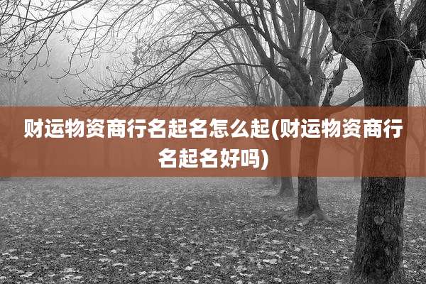 财运物资商行名起名怎么起(财运物资商行名起名好吗)