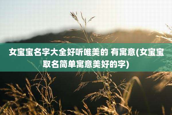 女宝宝名字大全好听唯美的 有寓意(女宝宝取名简单寓意美好的字)