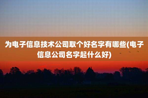 为电子信息技术公司取个好名字有哪些(电子信息公司名字起什么好)