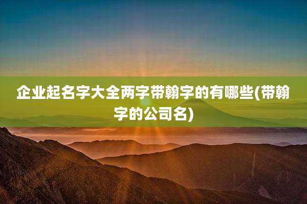 企业起名字大全两字带翰字的有哪些(带翰字的公司名)