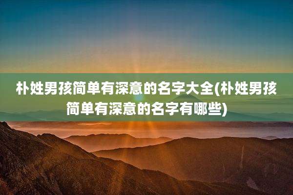 朴姓男孩简单有深意的名字大全(朴姓男孩简单有深意的名字有哪些)