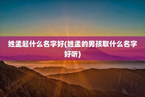 姓孟起什么名字好(姓孟的男孩取什么名字好听)