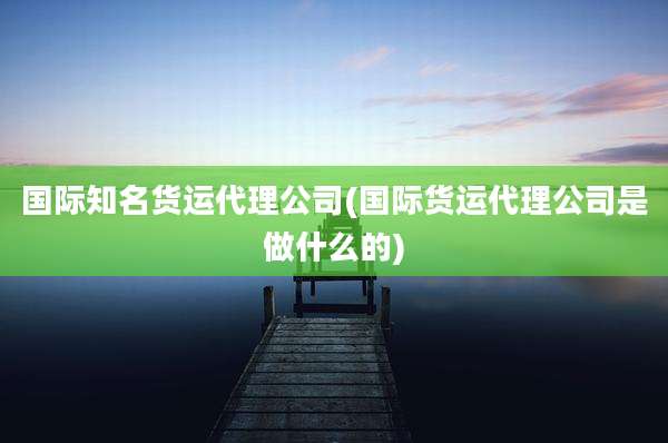 国际知名货运代理公司(国际货运代理公司是做什么的)