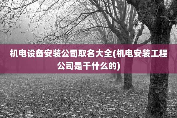 机电设备安装公司取名大全(机电安装工程公司是干什么的)