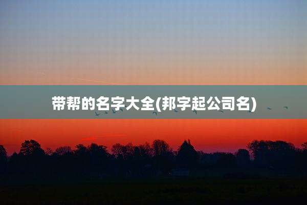 带帮的名字大全(邦字起公司名)