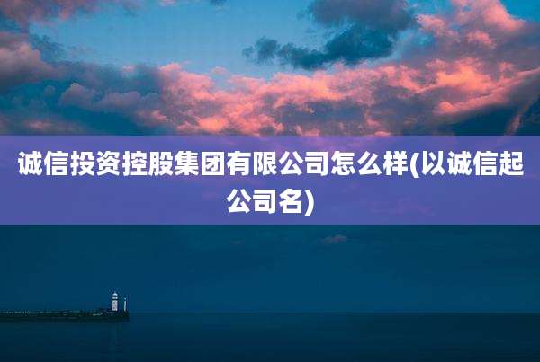 诚信投资控股集团有限公司怎么样(以诚信起公司名)
