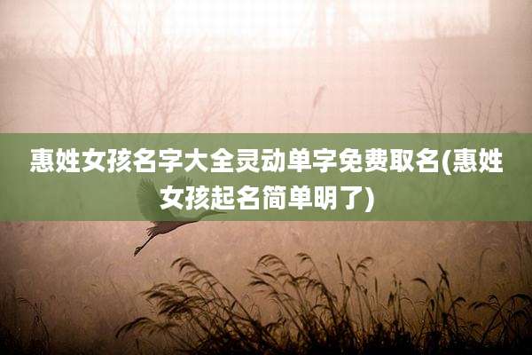 惠姓女孩名字大全灵动单字免费取名(惠姓女孩起名简单明了)