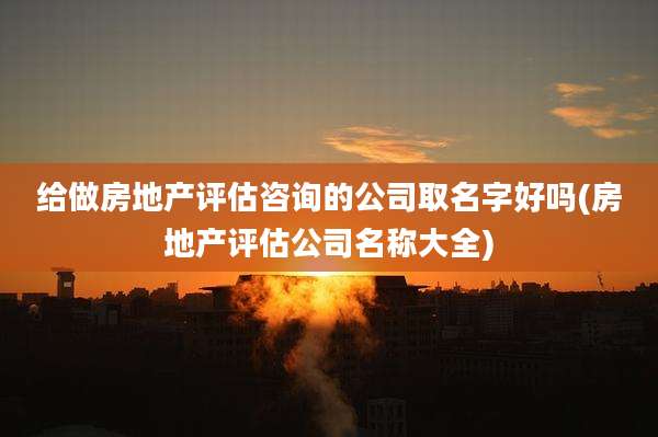给做房地产评估咨询的公司取名字好吗(房地产评估公司名称大全)