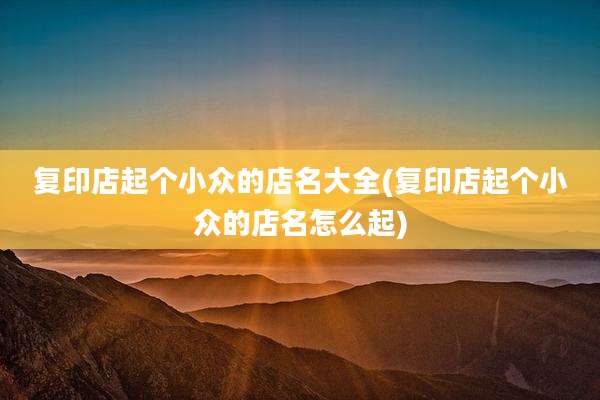 复印店起个小众的店名大全(复印店起个小众的店名怎么起)