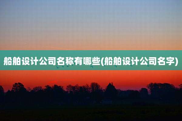 船舶设计公司名称有哪些(船舶设计公司名字)