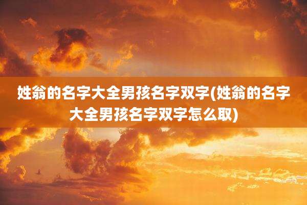姓翁的名字大全男孩名字双字(姓翁的名字大全男孩名字双字怎么取)