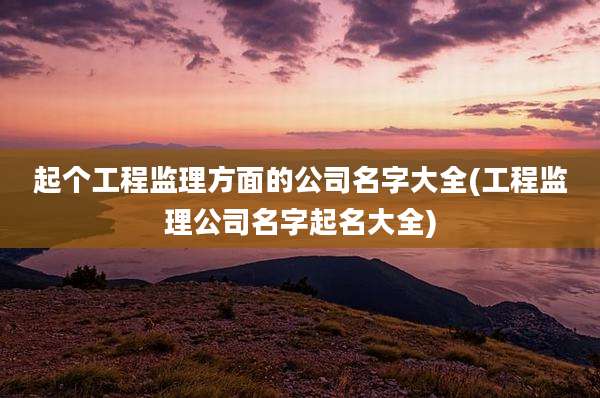 起个工程监理方面的公司名字大全(工程监理公司名字起名大全)