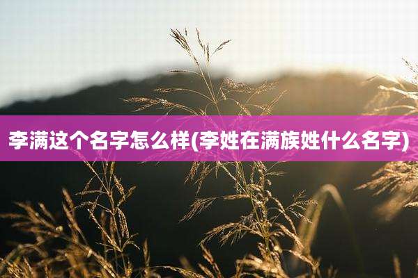 李满这个名字怎么样(李姓在满族姓什么名字)