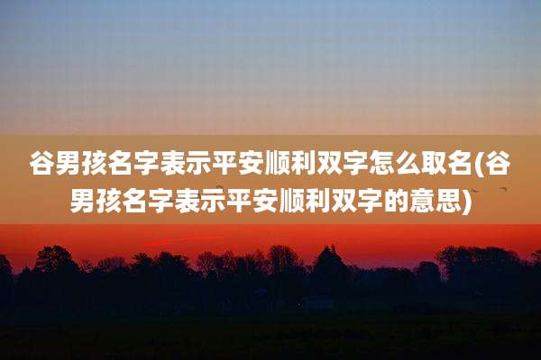 谷男孩名字表示平安顺利双字怎么取名(谷男孩名字表示平安顺利双字的意思)