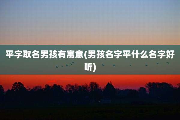 平字取名男孩有寓意(男孩名字平什么名字好听)