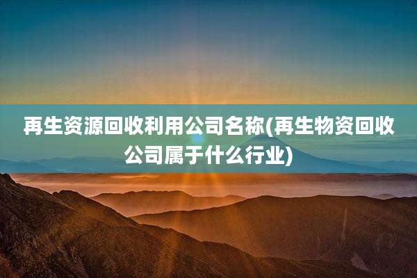 再生资源回收利用公司名称(再生物资回收公司属于什么行业)