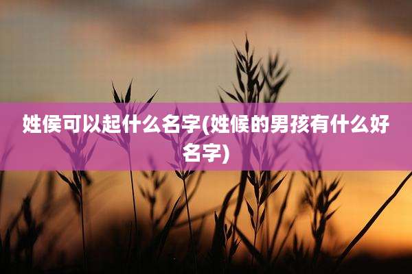 姓侯可以起什么名字(姓候的男孩有什么好名字)