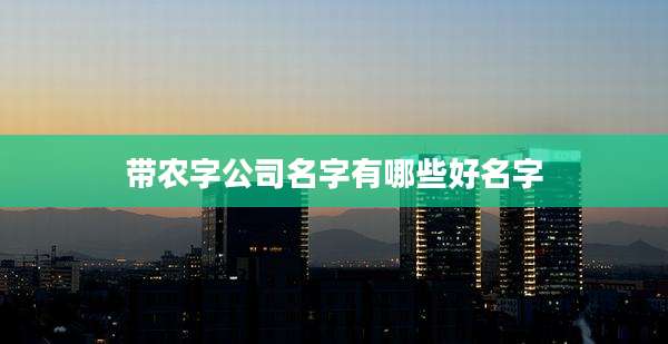 带农字公司名字有哪些好名字