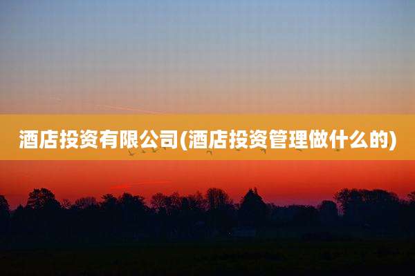 酒店投资有限公司(酒店投资管理做什么的)