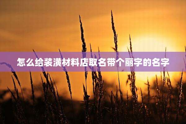 怎么给装潢材料店取名带个丽字的名字