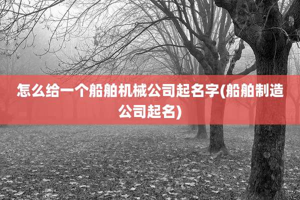 怎么给一个船舶机械公司起名字(船舶制造公司起名)