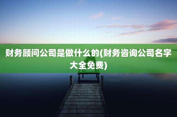 财务顾问公司是做什么的(财务咨询公司名字大全免费)