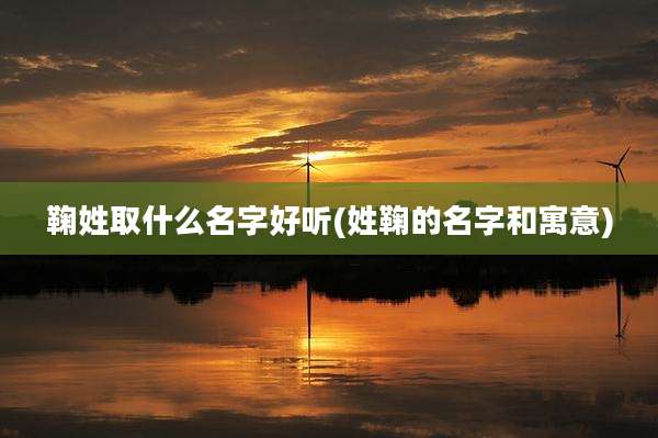 鞠姓取什么名字好听(姓鞠的名字和寓意)