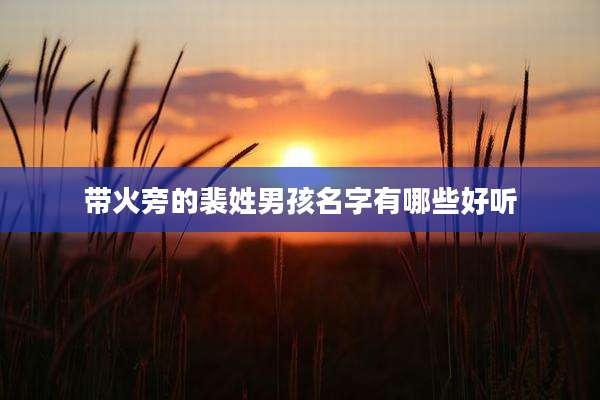 带火旁的裴姓男孩名字有哪些好听