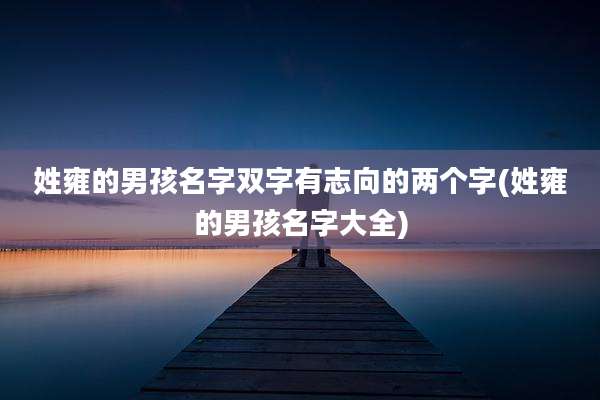 姓雍的男孩名字双字有志向的两个字(姓雍的男孩名字大全)