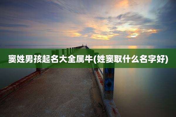窦姓男孩起名大全属牛(姓窦取什么名字好)