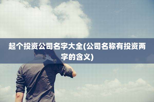 起个投资公司名字大全(公司名称有投资两字的含义)