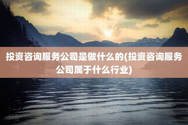 投资咨询服务公司是做什么的(投资咨询服务公司属于什么行业)