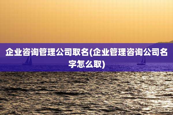 企业咨询管理公司取名(企业管理咨询公司名字怎么取)