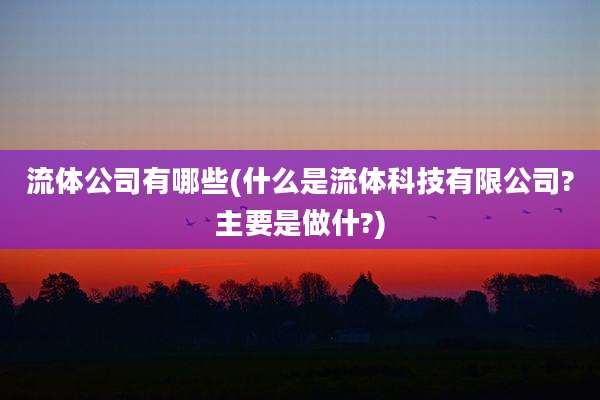 流体公司有哪些(什么是流体科技有限公司?主要是做什?)