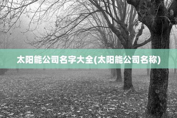 太阳能公司名字大全(太阳能公司名称)