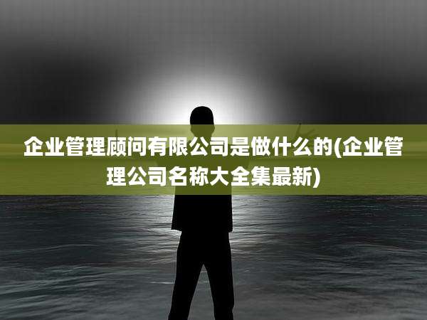 企业管理顾问有限公司是做什么的(企业管理公司名称大全集最新)