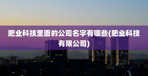 肥业科技里面的公司名字有哪些(肥业科技有限公司)