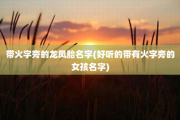 带火字旁的龙凤胎名字(好听的带有火字旁的女孩名字)