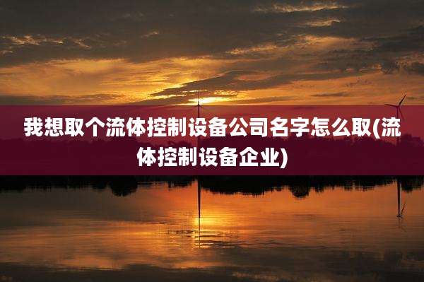 我想取个流体控制设备公司名字怎么取(流体控制设备企业)
