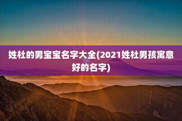 姓杜的男宝宝名字大全(2021姓杜男孩寓意好的名字)