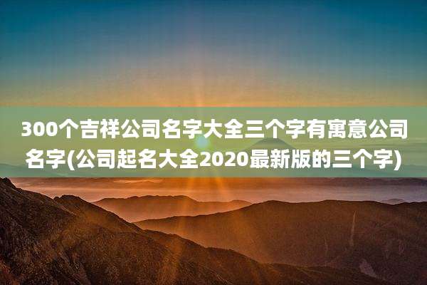 300个吉祥公司名字大全三个字有寓意公司名字(公司起名大全2020最新版的三个字)