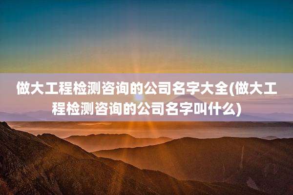 做大工程检测咨询的公司名字大全(做大工程检测咨询的公司名字叫什么)
