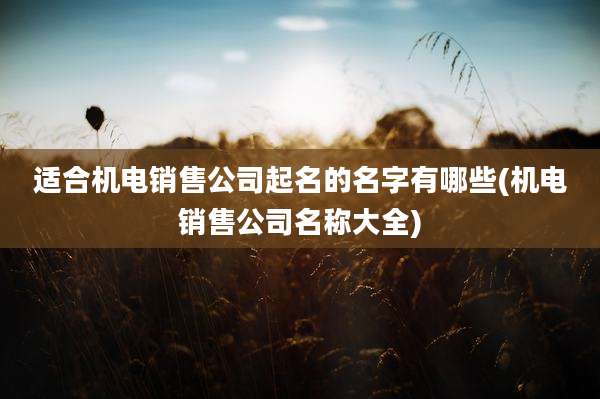 适合机电销售公司起名的名字有哪些(机电销售公司名称大全)