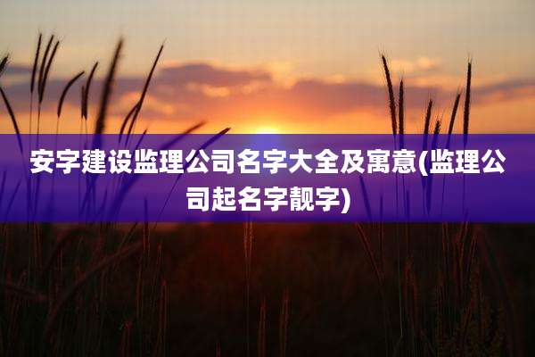 安字建设监理公司名字大全及寓意(监理公司起名字靓字)