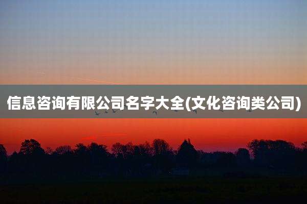 信息咨询有限公司名字大全(文化咨询类公司)