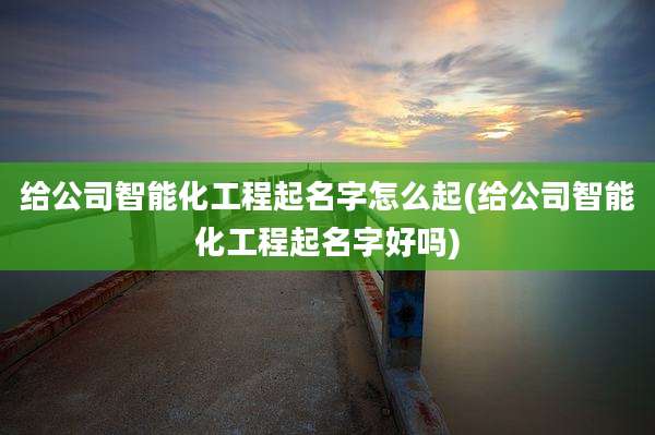 给公司智能化工程起名字怎么起(给公司智能化工程起名字好吗)