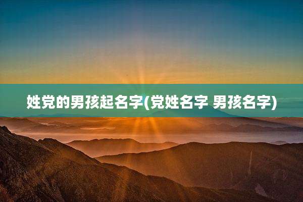 姓党的男孩起名字(党姓名字 男孩名字)