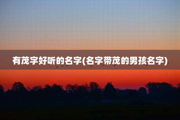 有茂字好听的名字(名字带茂的男孩名字)