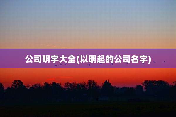 公司明字大全(以明起的公司名字)