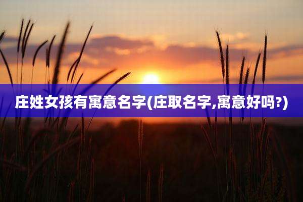 庄姓女孩有寓意名字(庄取名字,寓意好吗?)